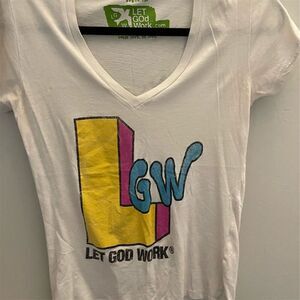 Vintage Let God Work Christian Graphic T-Shirt Unisex M White Short Sleeve